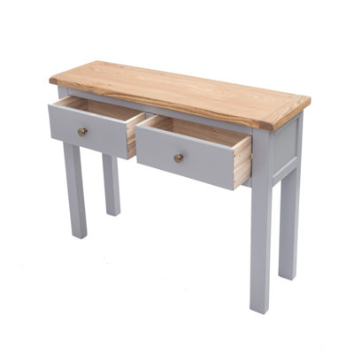 Mirano Grey 2 Drawer Console Table Brass Knob