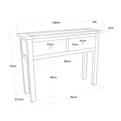 Mirano Grey 2 Drawer Console Table Brass Knob