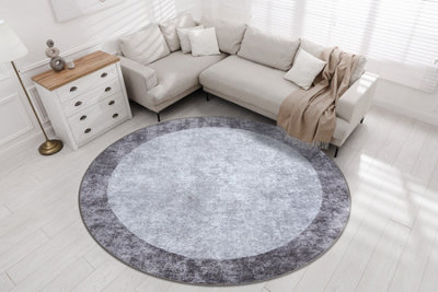 MIRO 51648.803 circle washing carpet Marble anti-slip - dark grey  circle 120 cm