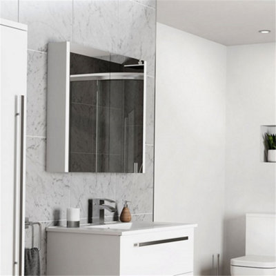 Mirror Bathroom Cabinet 600mm Wide - White - (Urban)