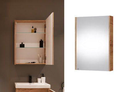 Mirror Bathroom Cabinet Mirrored Wall Unit 500mm Slimline Storage Craft Oak Avir