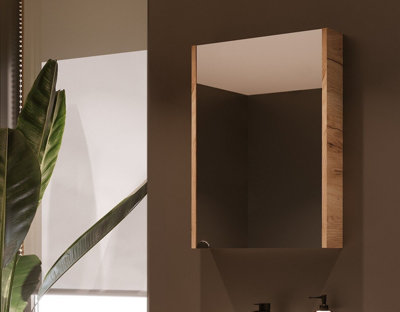 Mirror Bathroom Cabinet Mirrored Wall Unit 500mm Slimline Storage Craft Oak Avir