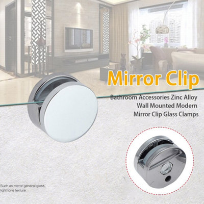 4-Pack Chrome Mirror Clips – Frameless Wall Mount Kit With Spring-Loaded Hangers