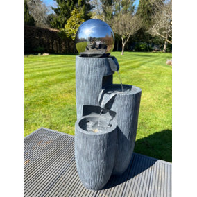Mirror Globe Vase Large 3 Tier Water Feature with LED Lights - Plug Powered 108x45x43cm