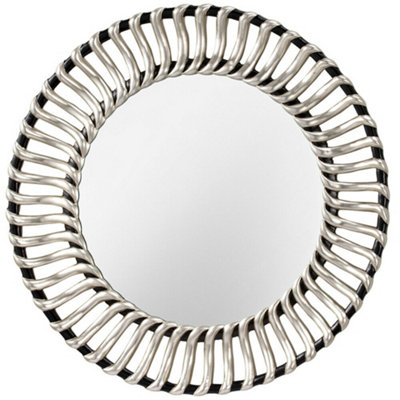 Mirror Large Contemporary Black Circular Frame Thick Silver Spokes Black Silver