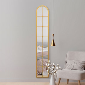 Mirror Slim Window Arcus - Gold Framed Arched Leaner Wall Mirror 67" X 12" (170CM X 30CM)