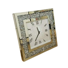 Mirrored Glass Square Wall Clock Black Hands