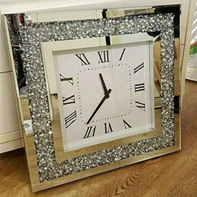 Mirrored Glass Square Wall Clock Black Hands DIY at B&Q