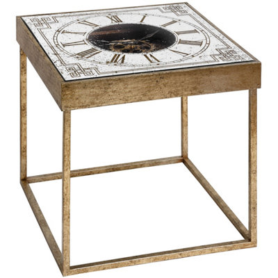 Mirrored Square Framed Clock Table with Moving Mechanism - Metal/Glass ...