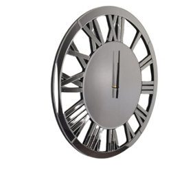 Mirrored Wall Clock with Large Roman Numerals