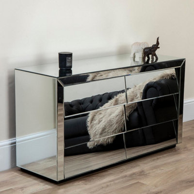 Wide mirrored deals chest of drawers