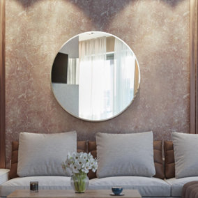 MirrorOutlet All Glass Bevelled Frameless Modern Design Round Mirror 110 x 110CM