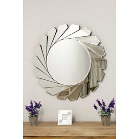 MirrorOutlet All Glass Frameless Modern Circular  Round Wall Mirror 80 x 80 CM