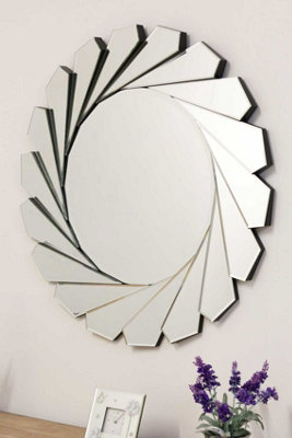 MirrorOutlet All Glass Frameless Modern Circular  Round Wall Mirror 80 x 80 CM