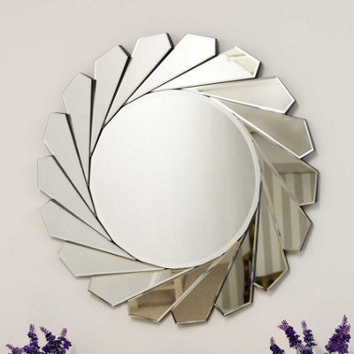MirrorOutlet All Glass Frameless Modern Circular  Round Wall Mirror 80 x 80 CM