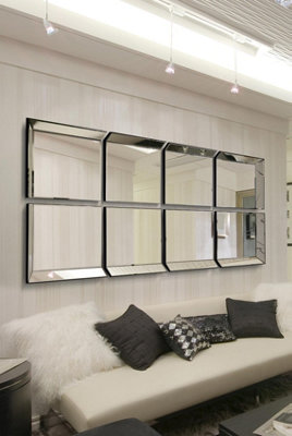 MirrorOutlet - All Glass Modern 8 Panel Tray design Wall Mirror 216 x 106cm (8ft1 x 3ft6)