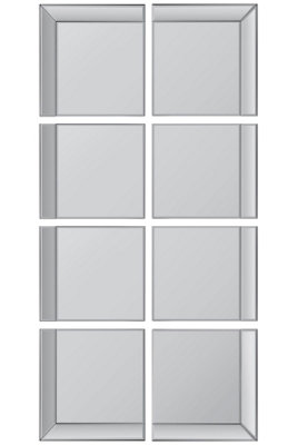 MirrorOutlet - All Glass Modern 8 Panel Tray design Wall Mirror 216 x 106cm (8ft1 x 3ft6)