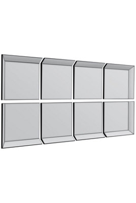MirrorOutlet - All Glass Modern 8 Panel Tray design Wall Mirror 216 x 106cm (8ft1 x 3ft6)