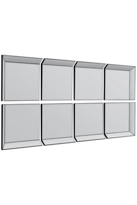 MirrorOutlet - All Glass Modern 8 Panel Tray design Wall Mirror 216 x 106cm (8ft1 x 3ft6)