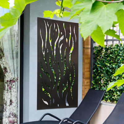 MirrorOutlet Amarelle Extra Large Metal Flame Decorative Garden Screen Mirror 120cm X 60cm