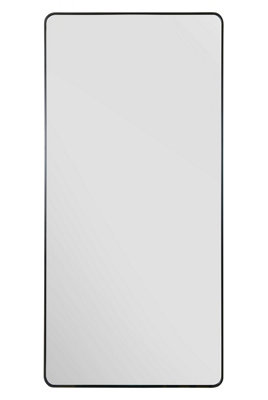 MirrorOutlet  Angulis - Black Aluminium metal curved Edge Full length Wall Leaner Mirror 68"x33" (174X85CM)