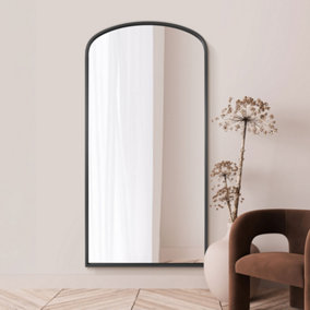 MirrorOutlet Angustus - Black Metal Framed Arched Full Length Wall Leaner Mirror 79"x39" (200 x 100CM)