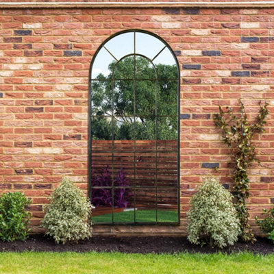 MirrorOutlet Arcus - Antique Black Framed Arched Window Garden Mirror ...