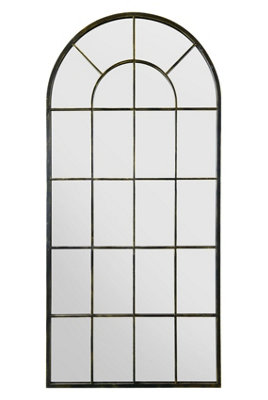 MirrorOutlet Arcus - Antique Black Framed Arched Window Leaner / Wall Mirror 71" X 33.5" (180x85CM)