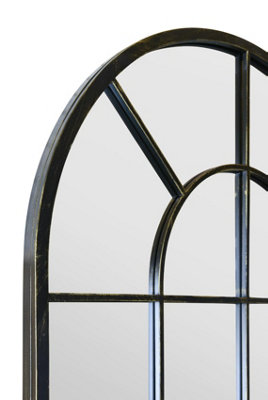 MirrorOutlet Arcus - Antique Black Framed Arched Window Leaner / Wall Mirror 71" X 33.5" (180x85CM)