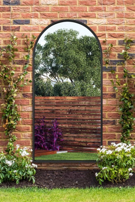 MirrorOutlet Arcus - Black Framed Arched Garden Wall Mirror 71" X 35" (180CM X 90CM)