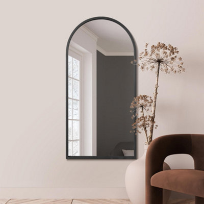 MirrorOutlet Arcus Black Framed Arched Leaner / Wall Mirror 55" X 27.5" (140CM X 70CM) DIY