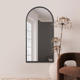 MirrorOutlet Arcus - Black Framed Arched Leaner / Wall Mirror 55" X 27.5" (140CM X 70CM)