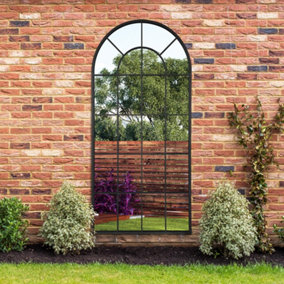 MirrorOutlet Arcus - Black Framed Arched Window Garden Mirror 71" X 33.5" (180 x 85CM)