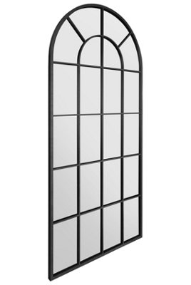 MirrorOutlet Arcus - Black Framed Arched Window Garden Mirror 71" X 33.5" (180 x 85CM)