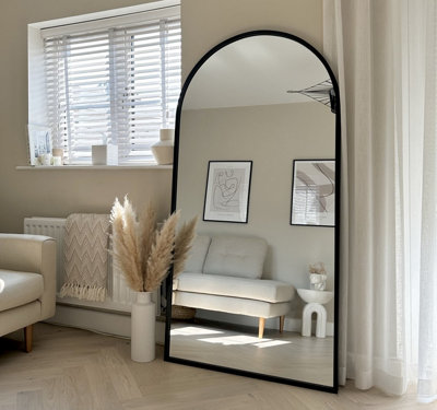 MirrorOutlet Arcus - Black Framed Full Length  Arched Leaner / Wall Mirror 71" X 35" (180CM X 90CM)