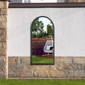 MirrorOutlet Arcus - Black Metal Framed Arched Garden Wall Mirror 47" X 23.5" (120CM X 60CM)
