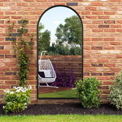 MirrorOutlet Arcus - Black Metal Framed Arched Garden Wall Mirror 63" X ...