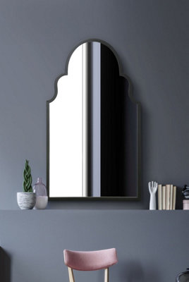 MirrorOutlet Arcus Black Metal Framed Arched Wall Mirror 41" X 24" (104CM X 61CM)