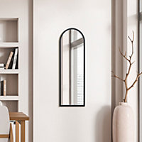 MirrorOutlet Arcus - Black Metal Framed Arched Wall Mirror 47" X 16" (120CM X 40CM)