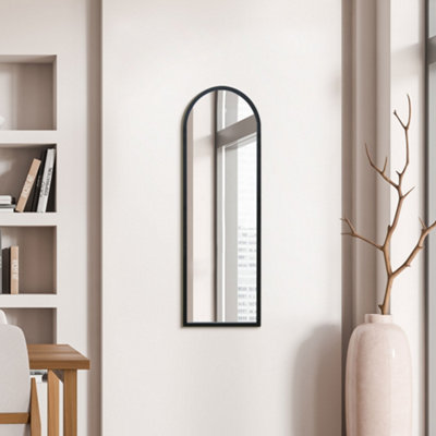 MirrorOutlet Arcus - Black Metal Framed Arched Wall Mirror 47" X 16" (120CM X 40CM)