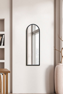 MirrorOutlet Arcus - Black Metal Framed Arched Wall Mirror 47" X 16" (120CM X 40CM)