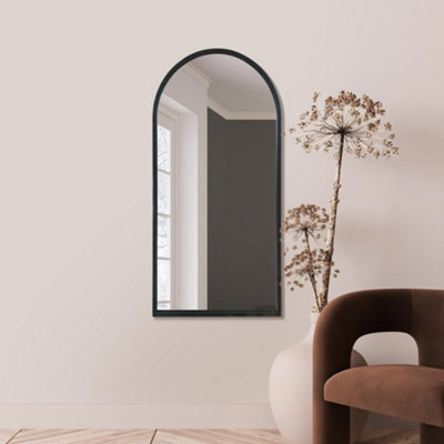 MirrorOutlet Arcus - Black Metal Framed Arched Wall Mirror 47" X 23.5 ...