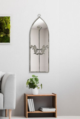 MirrorOutlet Arcus - Concrete Colour Metal Framed Arched Wall Mirror 24"x 8" (60 X 20CM)