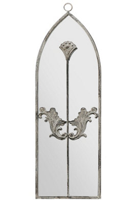 MirrorOutlet Arcus - Concrete Colour Metal Framed Arched Wall Mirror 24"x 8" (60 X 20CM)