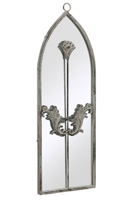 MirrorOutlet Arcus - Concrete Colour Metal Framed Arched Wall Mirror 24"x 8" (60 X 20CM)