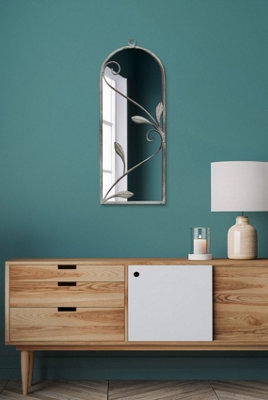 MirrorOutlet Arcus - Concrete Colour Metal Framed Arched Wall Mirror 25"x 9" (64 X 24CM)