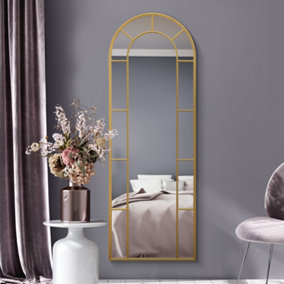 MirrorOutlet Arcus - Gold Framed Arched Full Length Leaner / Wall Mirror 67" X 24" (170CM X 60CM)