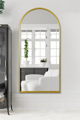 MirrorOutlet Arcus - Gold Framed Arched Full Length Leaner / Wall Mirror 71" X 35" (180CM X 90CM)
