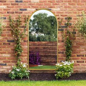 MirrorOutlet Arcus - Gold Framed Arched Garden Wall Mirror 71" X 35" (180CM X 90CM)