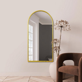 MirrorOutlet Arcus - Gold Framed Arched Leaner / Wall Mirror 55" X 27.5" (140CM X 70CM)